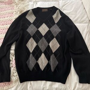 Men's Black Argyle V-Neck Sweater